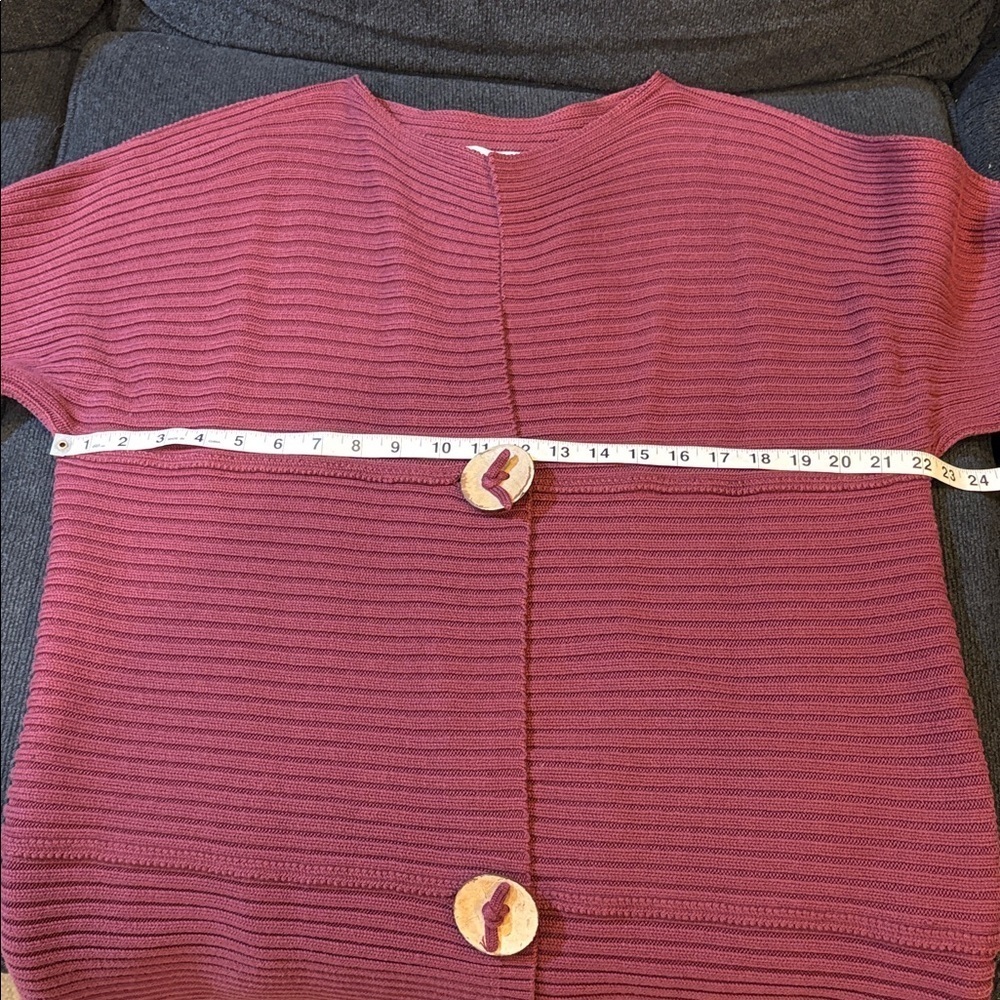 Modern Soul Lagenlook Burgundy Button Front Cotton Blend Cardigan Sweater-Size L - Picture 9 of 13